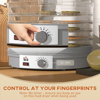 HOMCOM 5 Tier Food Dehydrator, 245W Food Dryer Machine with Adjustable Temperature Control for Drying Fruit, Meat, Vegetable, Jerky and Pet Treat, Grey