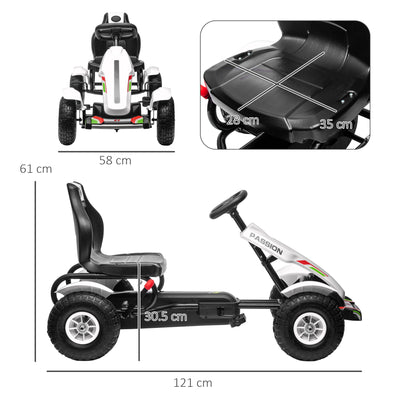 HOMCOM Children Pedal Go Kart, Kids Ride On Racer with Adjustable Seat, Inflatable Rubber Tyres, Handbrake, for Ages 5-12 Years - White 