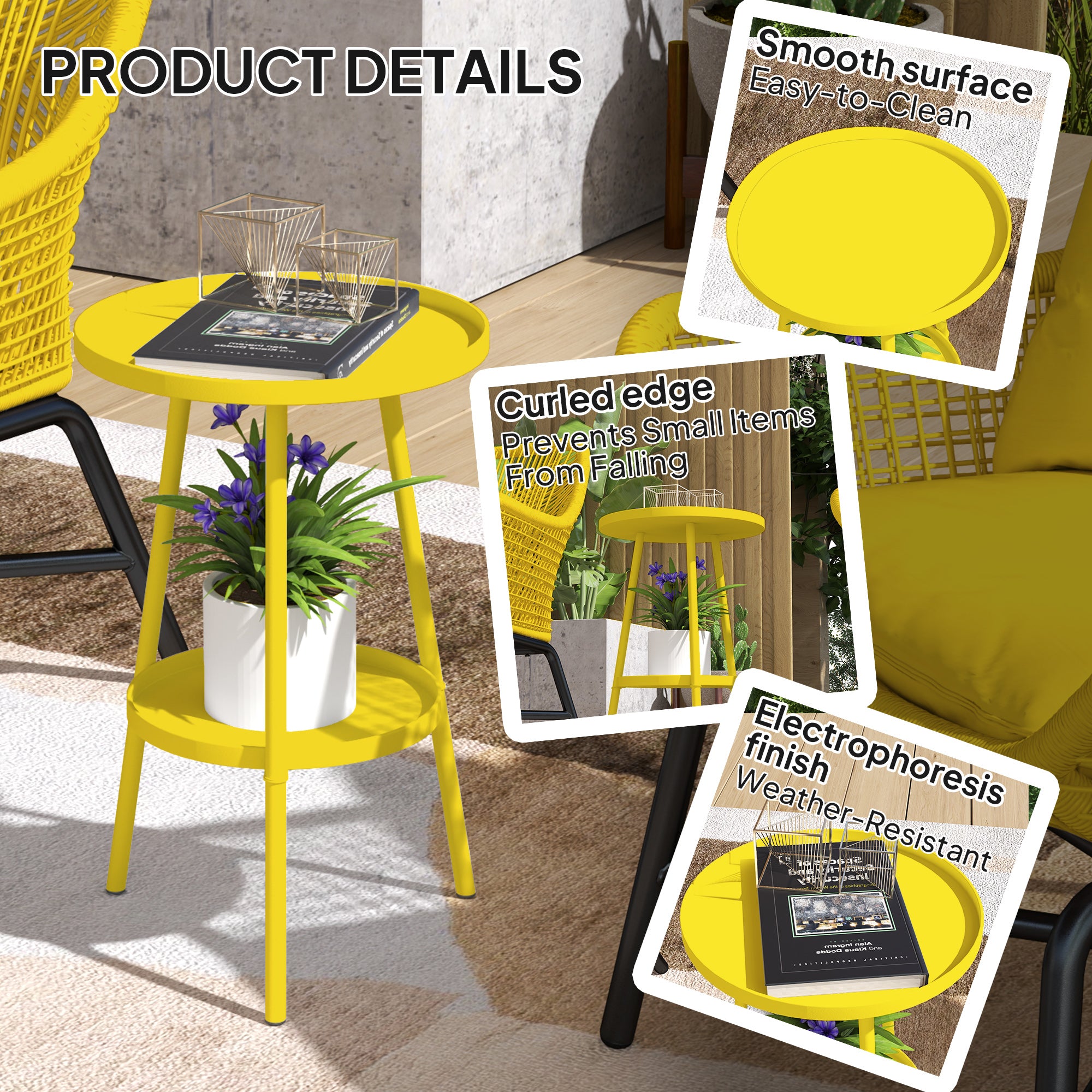 Outsunny Two-Tier Metal Garden Table - Yellow 