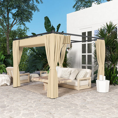 Outsunny 3 x 3m Retractable Roof Pergola, with Curtains - Khaki 