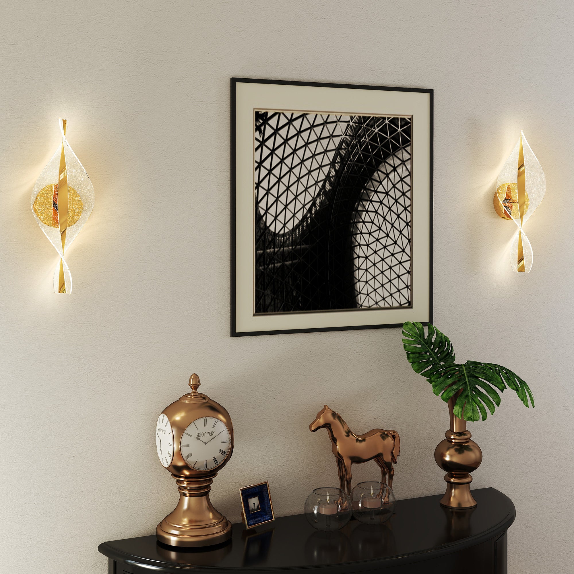 HOMCOM Led Wall Lamp 2 Pack, 13W Modern Indoor Spiral Wall Light, Colour Temperature Adjustable 3000K/4000K/6500K, for Bedroom, Living Room, Hallway, Stairs, Gold Tone