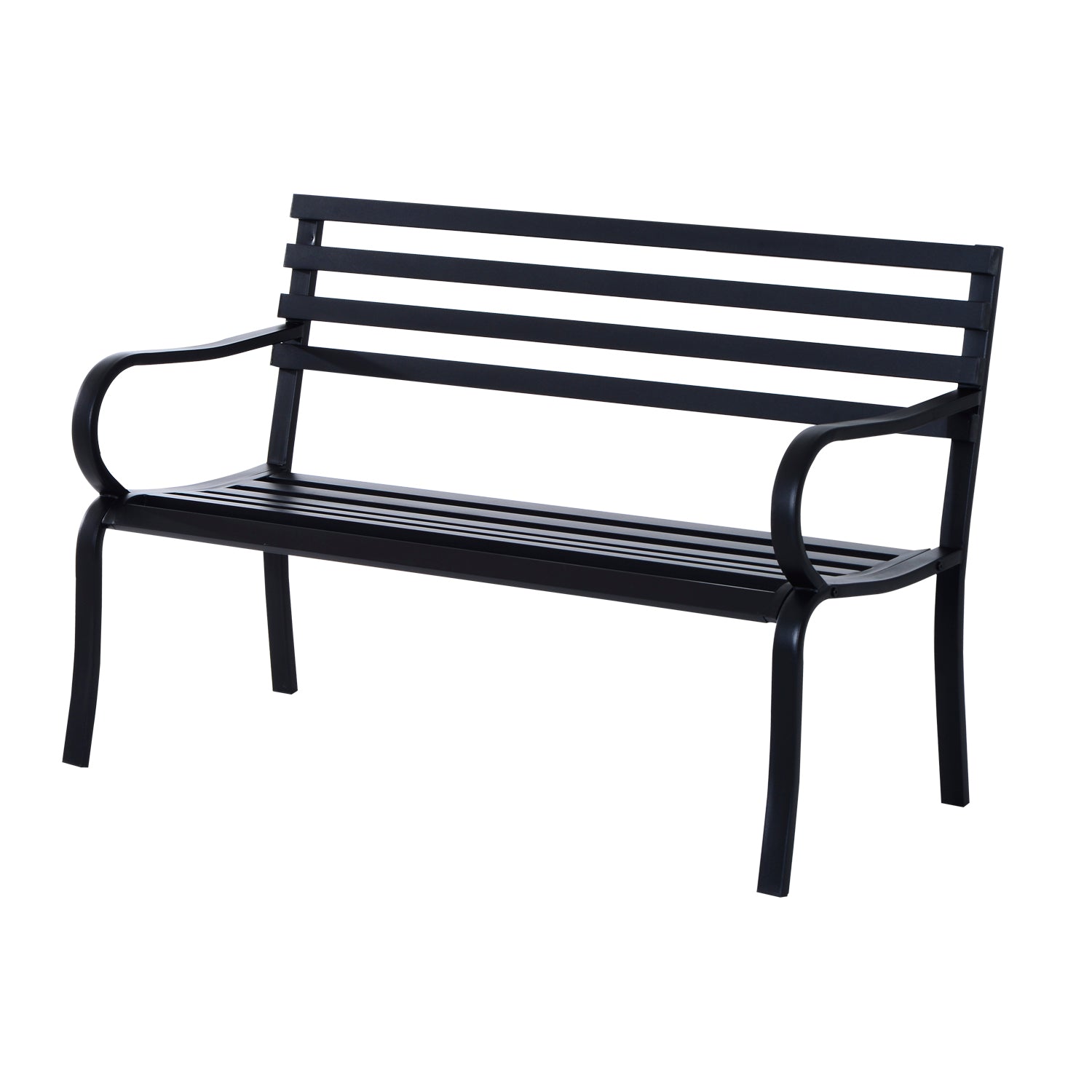 Outsunny Stylish 2 Seater Metal Garden Porch Chair Bench Stable Patio Outdoor Park Metal Bench - Black 