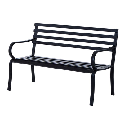 Outsunny Stylish 2 Seater Metal Garden Porch Chair Bench Stable Patio Outdoor Park Metal Bench - Black 