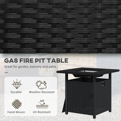 Outsunny 72.5 x 72.5cm 50,000 BTU Fire Pit Table, with Cover - Black 