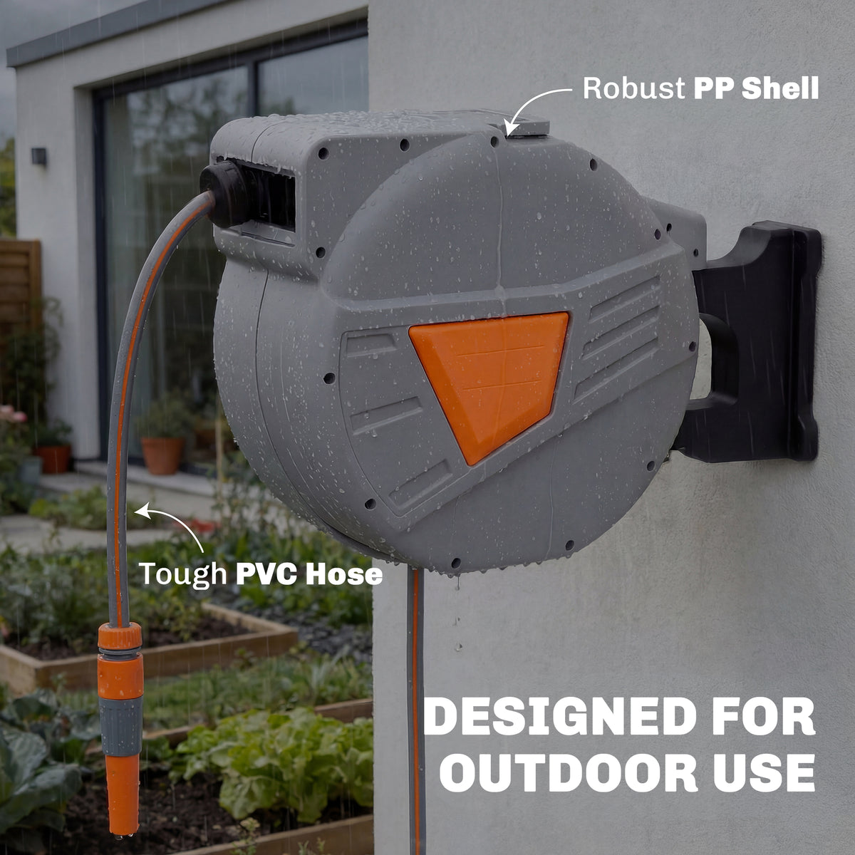 Outsunny Retractable Hose Reel Wall Mounted, 40+2m Garden Hose Pipe Reel with Auto Retraction, Self-Locking, Orange 