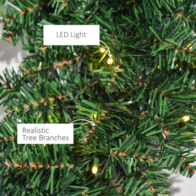 HOMCOM 55CM Pre-lit Christmas Wreath with 50 Warm White LED Ideal Xmas Artificial Door Decoration 