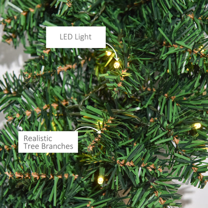 HOMCOM 55CM Pre-lit Christmas Wreath with 50 Warm White LED Ideal Xmas Artificial Door Decoration 