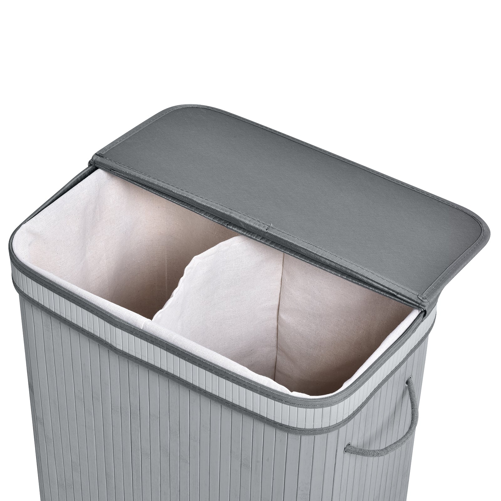 HOMCOM 100L Natural Wood Laundry Basket A Compartment w/Flip Lid Removable Lining Handles Board Base Foldable Durable Water-Resistant Dirty Clothes Storage Home Organisation Grey 