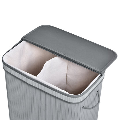 HOMCOM 100L Natural Wood Laundry Basket A Compartment w/Flip Lid Removable Lining Handles Board Base Foldable Durable Water-Resistant Dirty Clothes Storage Home Organisation Grey 