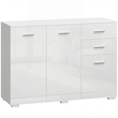 HOMCOM Sideboard, Modern Storage Cabinet with 2 Drawers, 3 Doors and Adjustable Shelves, High Gloss White 