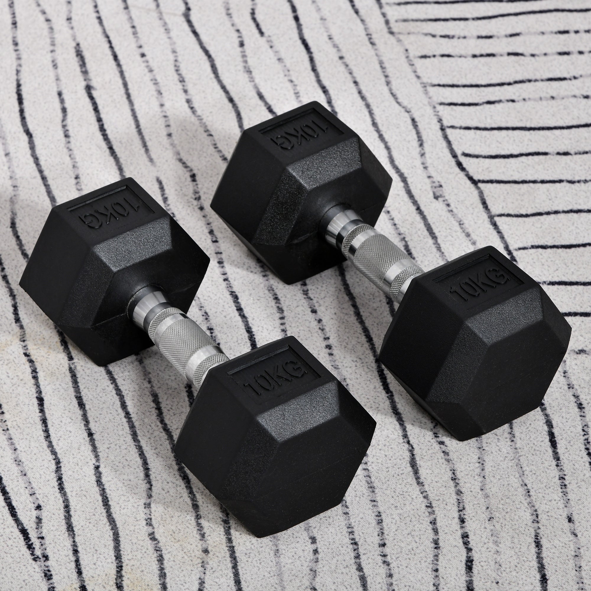 HOMCOM 2x10kg Hex Dumbbells Set Rubber Dumbbells Weight Lifting Equipment Fitness Home Gym 