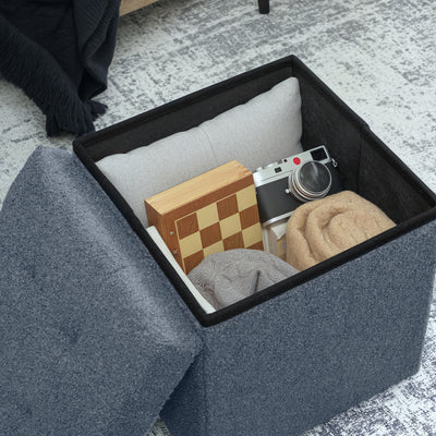 HOMCOM Foldable Sherpa Fleece Storage Ottoman - Blue 