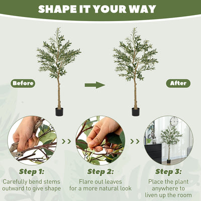 HOMCOM 5ft/ 150cm Decorative Artificial Plant, Silk Olive Tree with 720 Leaves and 32 Olive Fruits in Pot, Fake Plant for Home, Office, Living Room, Indoor Decor 
