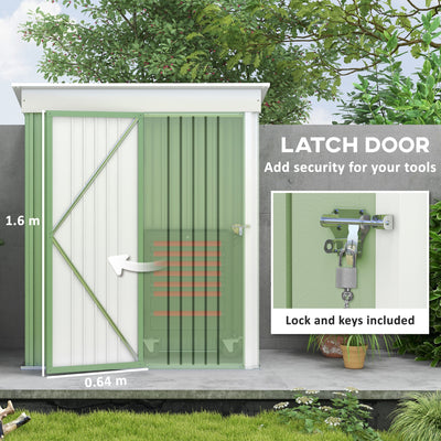 Outsunny Metal Garden Shed, Outdoor Lean-to Shed for Tool Motor Bike, with Adjustable Shelf, Lock, Gloves, 5'x3'x6', Green 