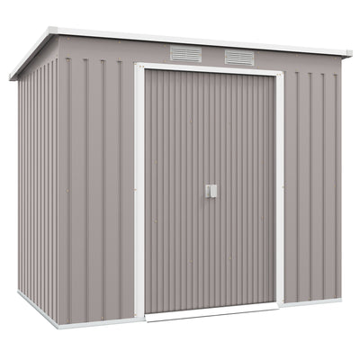 Outsunny 7 x 4ft Galvanised Steel Garden Shed, with Foundation Kit - Grey 