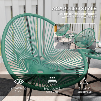Outsunny Rattan Bistro Set with Acapulco Chairs and Glass Table, Green 