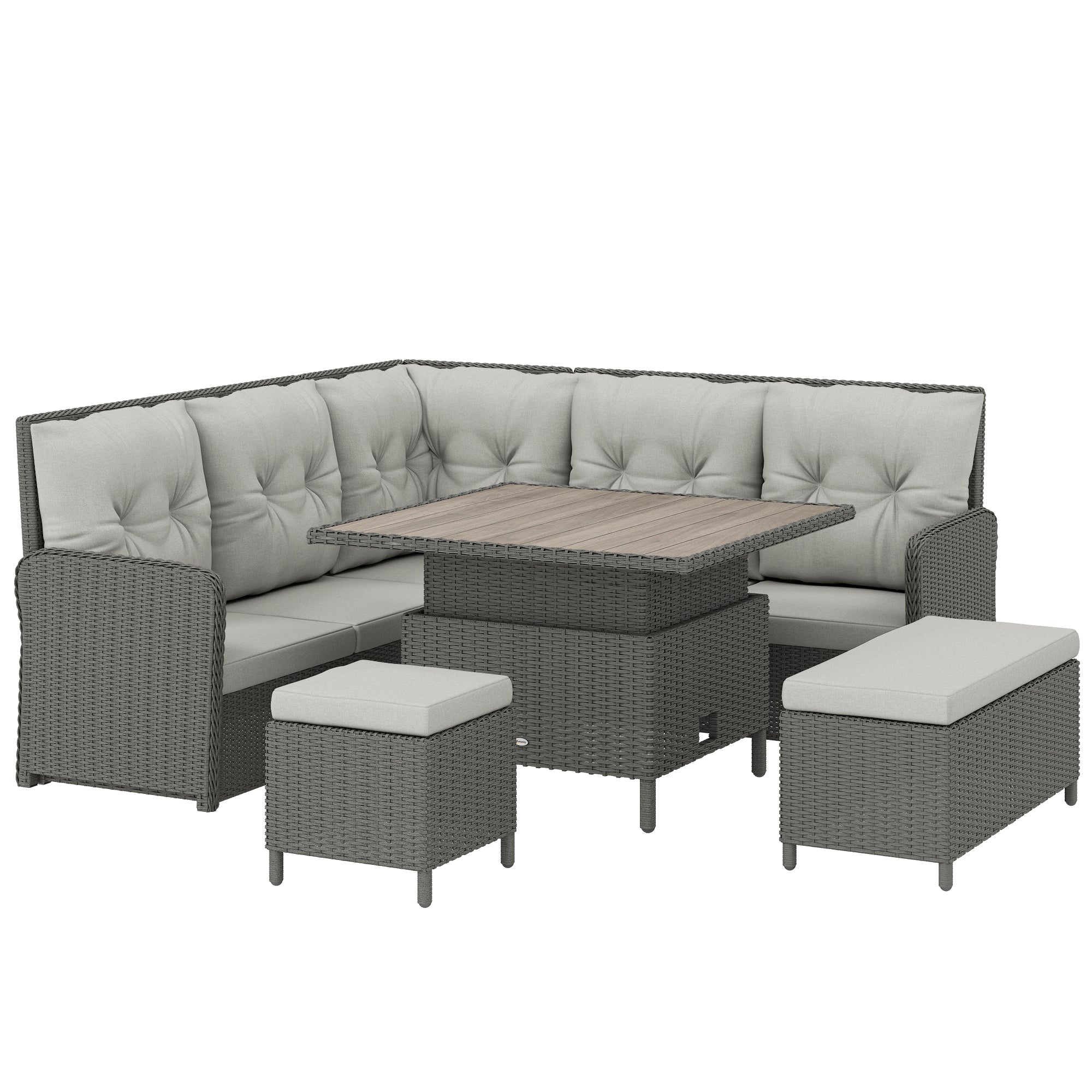 Outsunny 6 Pieces Outdoor PE Rattan Garden Furniture, Patio Wicker Sectional Conversation Corner Sofa 