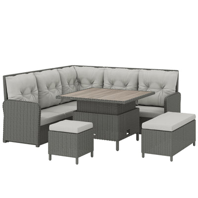 Outsunny 6 Pieces Outdoor PE Rattan Garden Furniture, Patio Wicker Sectional Conversation Corner Sofa 
