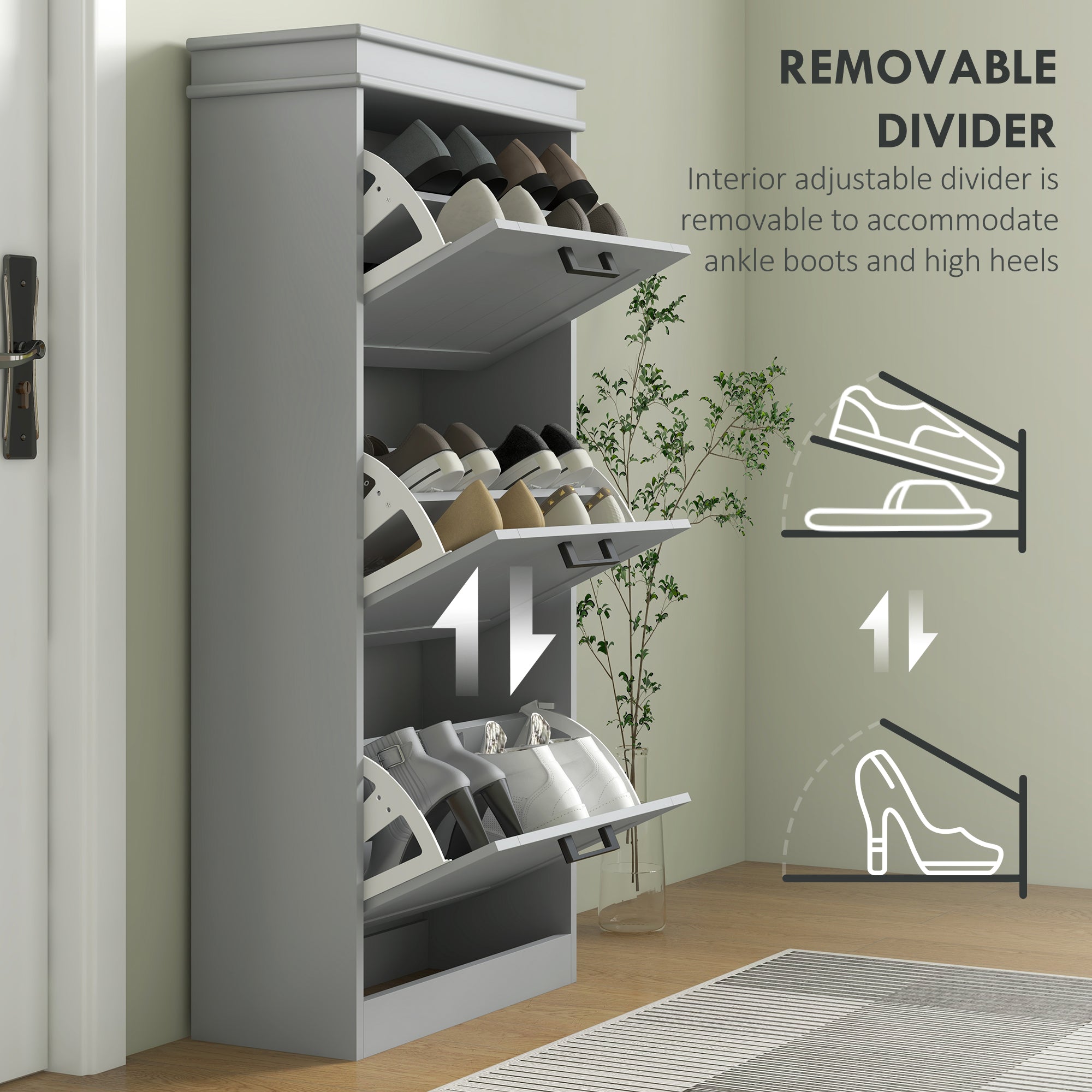 HOMCOM Three-Drawer Minimalistic Shoe Cabinet - Grey 