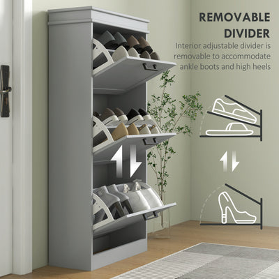 HOMCOM Three-Drawer Minimalistic Shoe Cabinet - Grey 