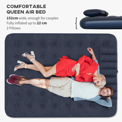 Outsunny Inflatable King Size Air Bed, with Built-In Hand Pump - Blue 