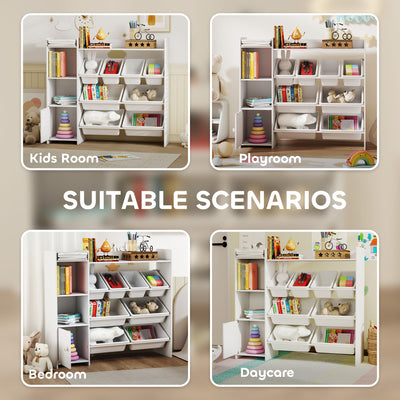 AIYAPLAY Toy Storage Unit with 8 Removable Bins, Storage Shelves, Cabinet, White 