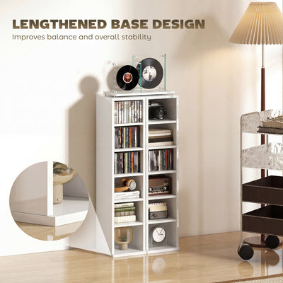 HOMCOM Set of 2 CD Media Display Shelf Unit Tower Rack with Adjustable Shelves, High Gloss White 