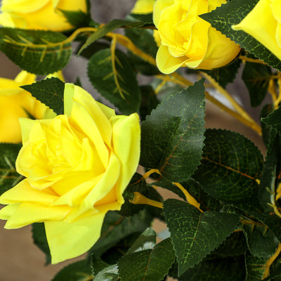 Outsunny Set of 2 Artificial Plants White Rose Floral in Pot, Fake Plants for Home Indoor Outdoor Decor, 90cm, Yellow 