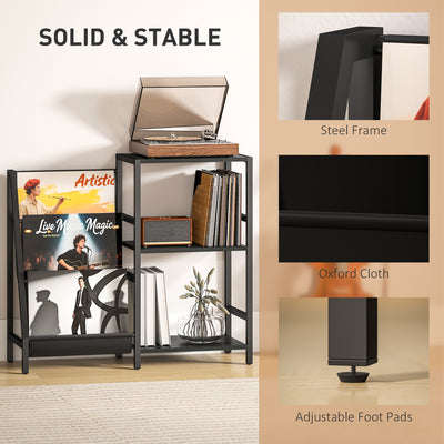 HOMCOM 3-Tier Record Player Stand, End Table for Living Room, Bedroom - Black Wood Effect 