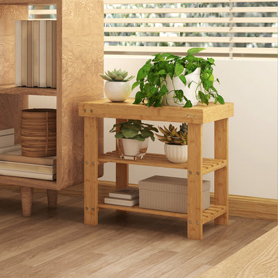 HOMCOM Two Shelf Bamboo Shoe Storage Bench - Natural Finish 