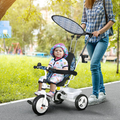 HOMCOM 6 in 1 Tricycle for Kids with 5-point harness straps, Removable Canopy, Blue 