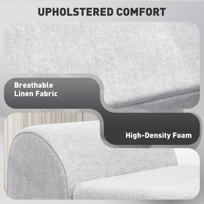HOMCOM Storage Ottoman with Armrest, Upholstered Linen Storage Bench, Window Seat with Rubberwood Legs, Footstool for Bedroom Living Room, Hallway, Light Grey 