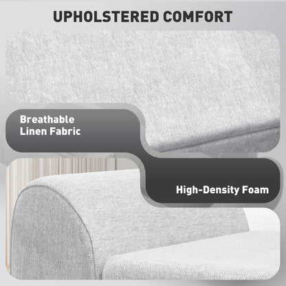 HOMCOM Storage Ottoman with Armrest, Upholstered Linen Storage Bench, Window Seat with Rubberwood Legs, Footstool for Bedroom Living Room, Hallway, Light Grey 