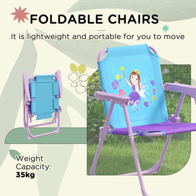 Outsunny Kids Picnic Table and Chair Set, Fairy Themed Outdoor Garden Furniture w/ Foldable Chairs, Adjustable Parasol 