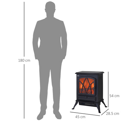 HOMCOM Electric Stove Heater with Realistic Flame Effect, 2000W Portable Indoor Freestanding Electric Fireplace with Adjustable Thermostat, Black 