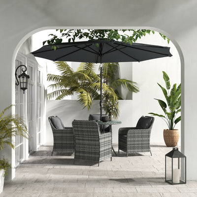 Outsunny 4 Seater Rattan Dining Set with Parasol & Cushions - Mixed Grey 