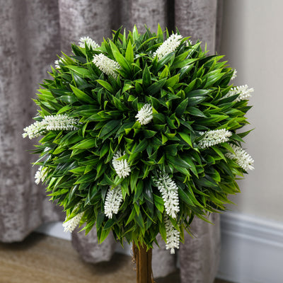 HOMCOM Set of 2 Decorative Artificial Plants Ball Trees with Flower for Home Indoor Outdoor Decor, 60cm ,White 