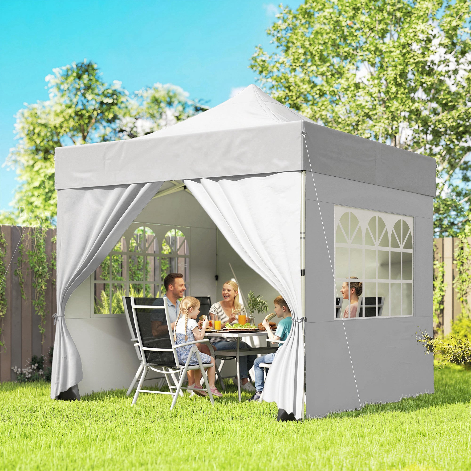 Outsunny 3 x 3 m Pop Up Gazebo with Sidewalls, UPF50+ Heavy Duty Garden Party Tent Marquee with Wheeled Carry Bag, Silver Grey 