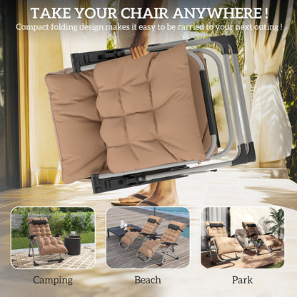 Outsunny 2 Piece Reclining Zero Gravity Sun Loungers with Cushions, Khaki 