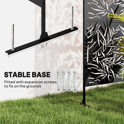 Outsunny Decorative Garden Privacy Screen with Stand, 6.5FT Freestanding Metal Outdoor Divider, Decorative Privacy Panel with Expansion Screws for Garden Pool Hot Tub, Bamboo Style, Black 