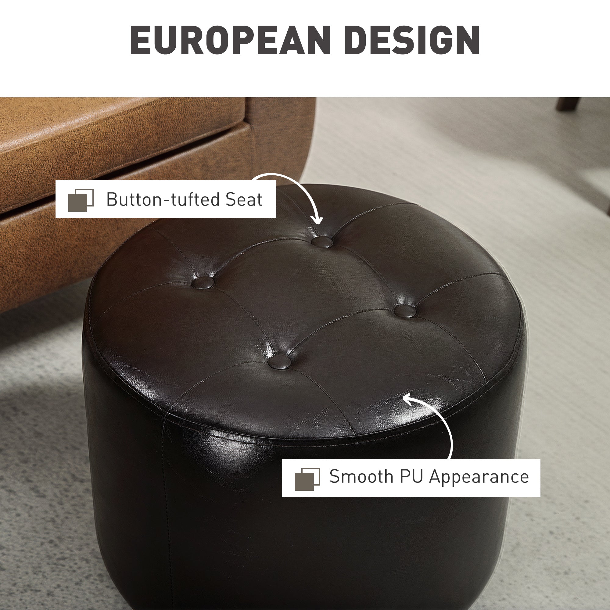 HOMCOM 360\'c2\'b0 Swivel Foot Stool Round PU Footstool with Thick Sponge Padding and Solid Steel Base, Brown