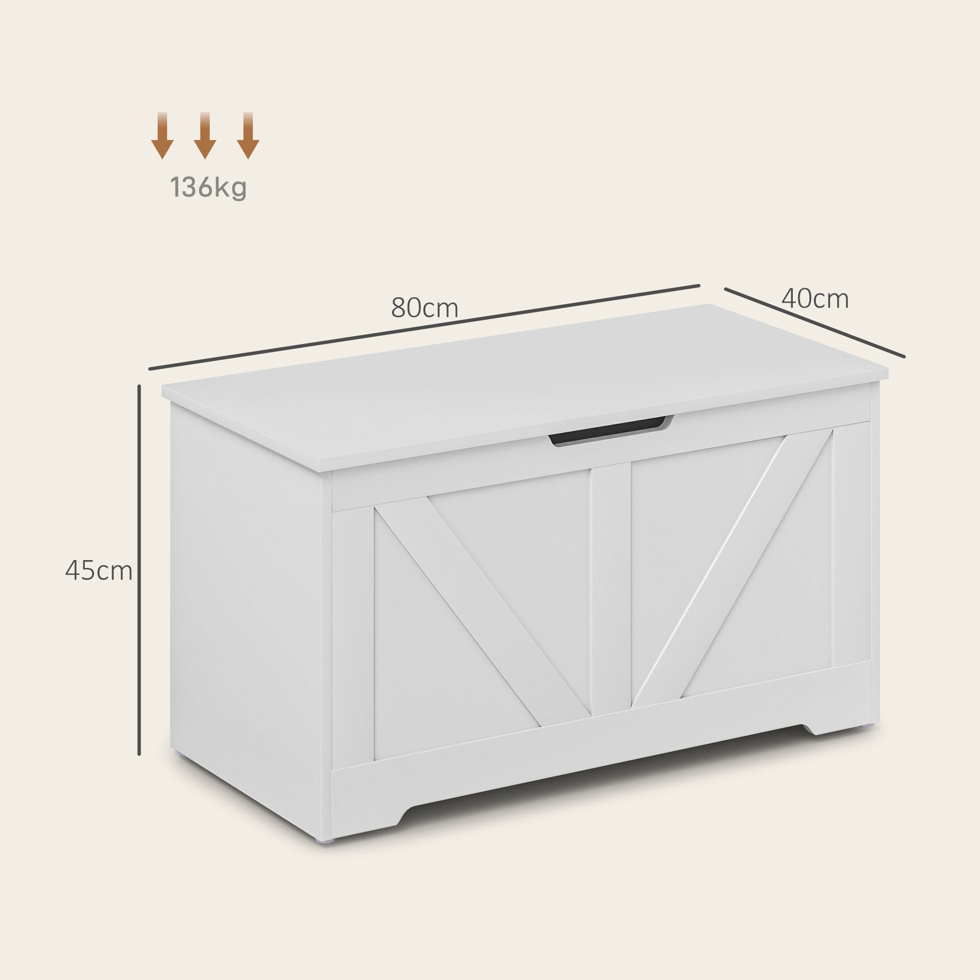 HOMCOM 100L Home Storage Box, with Safety Hinges - White Wood-Effect 