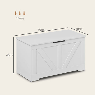 HOMCOM 100L Home Storage Box, with Safety Hinges - White Wood-Effect 
