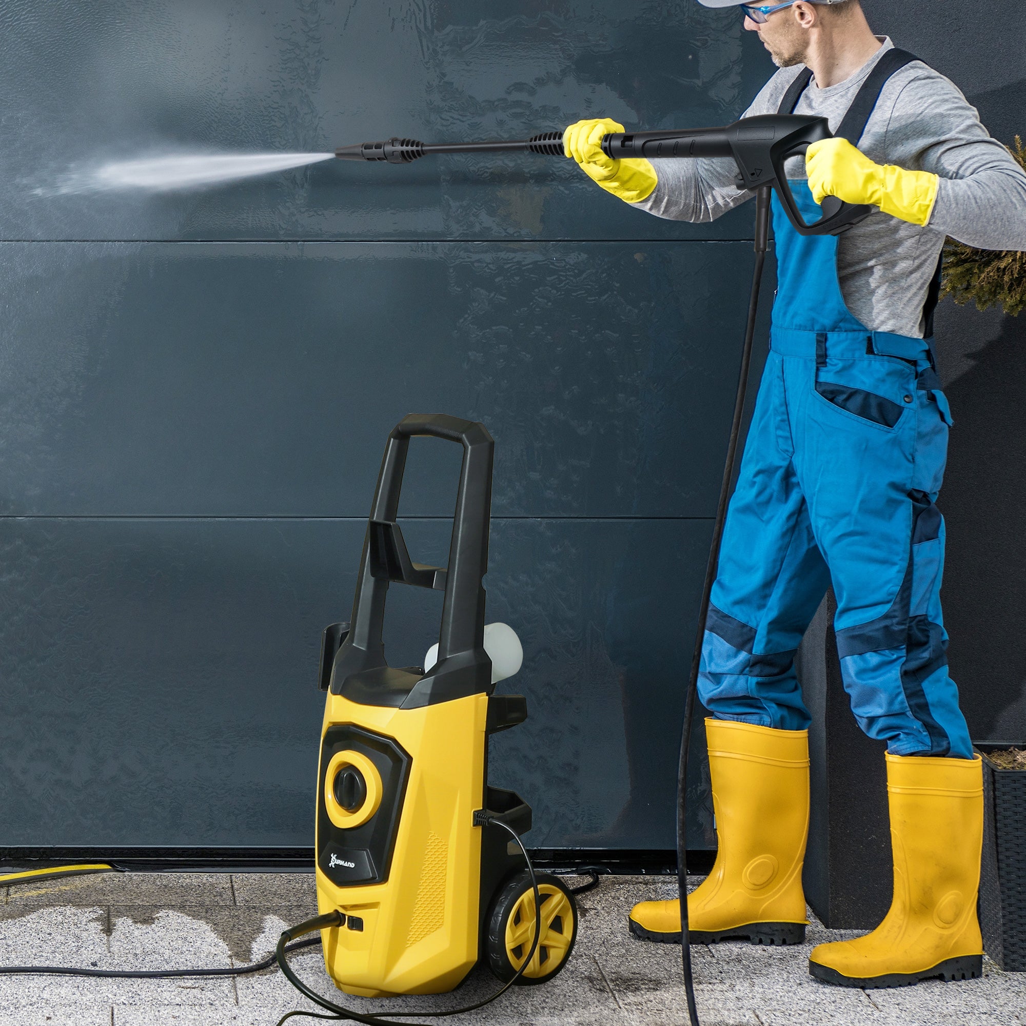 DURHAND 1800W High\'c2\'a0Pressure\'c2\'a0Washer, 150 Bar Pressure, 510 L/h Flow, High-Performance Portable Power Washer Jet Wash Cleaner with 6M Hose, Snow Foam Bottle for Garden, Car, Furniture, Yellow
