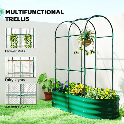Outsunny Galvanised Raised Garden Bed with Arched Trellis, 4 x 2 x 4.6ft Metal Raised Bed for Garden with Open Bottom, Green 