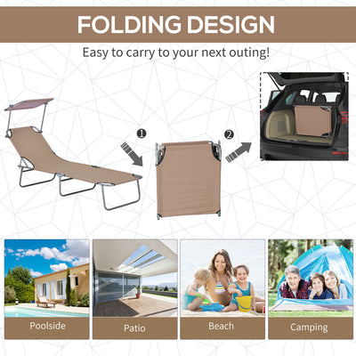 Outsunny Sun Lounger, with Adjustable Face Canopy - Brown 