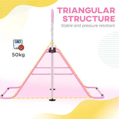 HOMCOM Adjustable Height, Foldable Kids Gymnastics Bar w/ Non-slip Rubber Floor Rings, for 3+ Years, Pink 