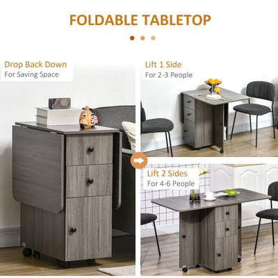 HOMCOM Multi-Storage Six-Person Drop Leaf Dining Table - Grey 