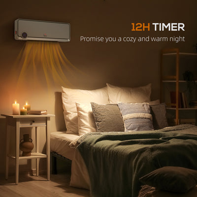 HOMCOM Wall Downflow Heater 2 Heat and Fan 1000W/2000W, Electric Space Heater with Timer Remote Oscillating, for Bedroom Home Office, Grey 