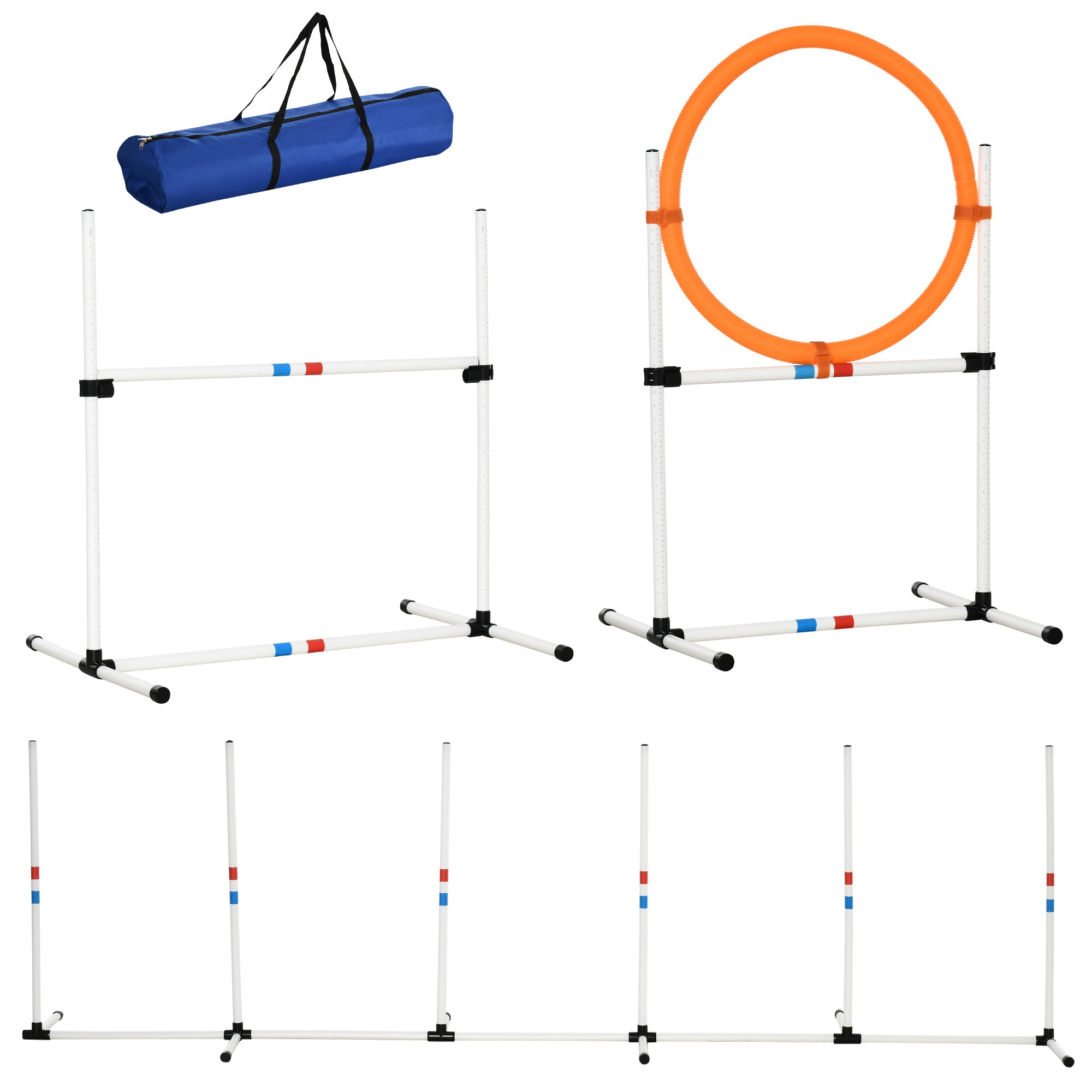 PawHut 3 Piece Pet Agility Training Equipment Dog Play Run Jump Obedience Training Set Adjustable (Pole + Hoop + Hurdle) 